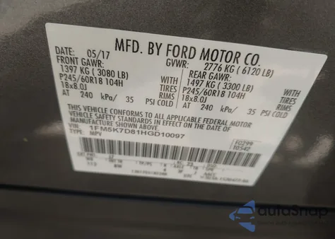 2017 Ford Explorer Xlt from USA, damaged, VIN 1FM5K7D81HGD10097